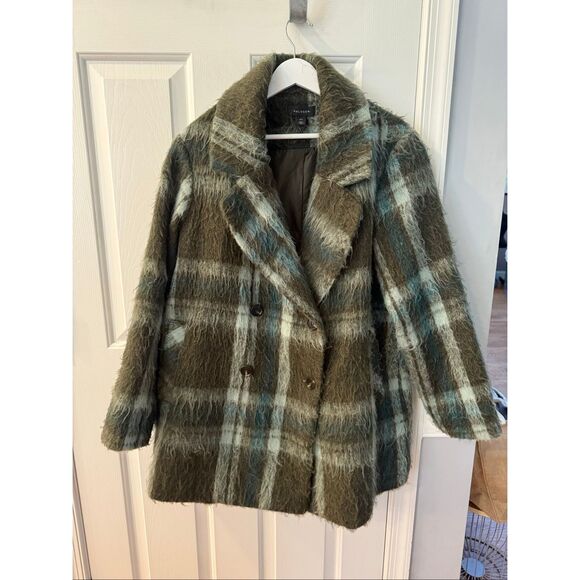 Halogen Nordstrom Green Shaggy Plaid Fuzzy Coat sz XXL - Picture 2 of 8